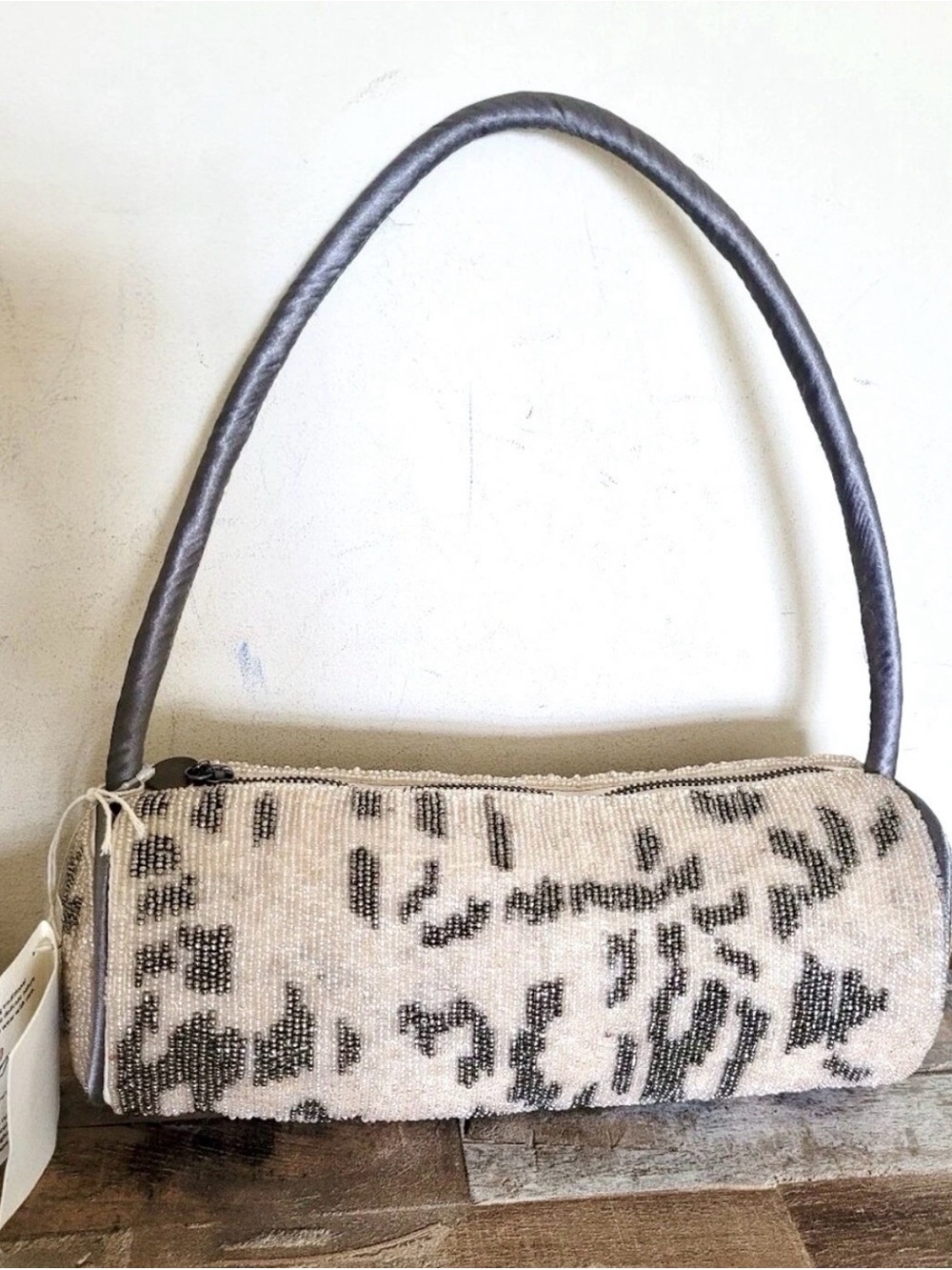 Free People Beaded Print Shoulder Bag in Cream and Gray